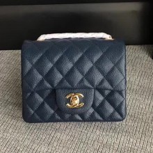Chanel Classic Flap Mini Bag A1115 in Caviar Leather Sapphire with Golden Hardware 