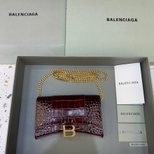 balenciaga hourglass wallet with chain crocodile embossed burgundy/gold