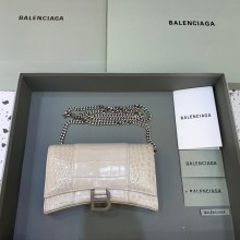 balenciaga hourglass wallet with chain crocodile embossed gray/silver