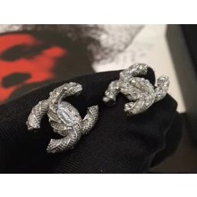 Chanel CC Stud Earrings Silver/White 2018