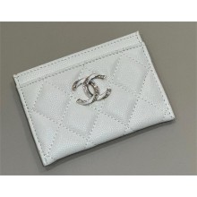 chanel card holder in white grained leather with enamel cc logo 2024