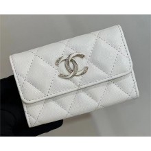 chanel flap card holder in white grained leather with enamel logo 2024