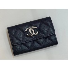 chanel flap card holder in black grained leather with enamel logo 2024