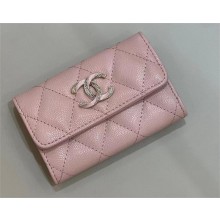 chanel flap card holder in pink grained leather with enamel logo 2024