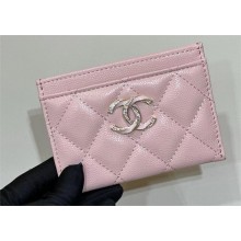 chanel card holder in pink grained leather with enamel cc logo 2024
