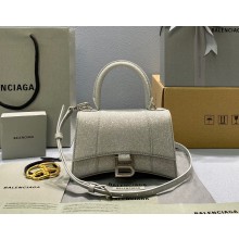 balenciaga Women's Hourglass Xs Handbag In Sparkling Fabric in Silver 