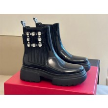 Roger Vivier Wallaviv Strass Buckle Chelsea Ankle Boots in Patent Leather black 2023