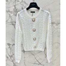 BALMAIN CARDIGAN WITH MONOGRAM white 2023