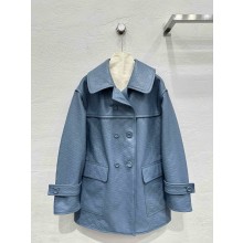 gucci Light blue GG embossed leather coat 2024 