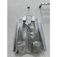 Gucci Silver embossed GG metallic leather JACKET 2024 