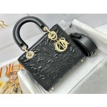 Dior Small Lady Dior Bag in black Quilted-Effect Lambskin with Ornamental Motif 2023