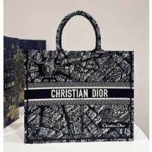 dior black and white Plan de Paris Embroidery large book tote bag 2023