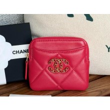 CHANEL 19 Zipped Coin Purse in shiny lambskin red 2024