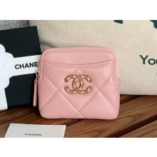 CHANEL 19 Zipped Coin Purse in shiny lambskin pink 2024