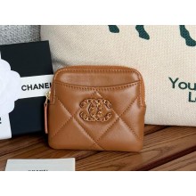 CHANEL 19 Zipped Coin Purse in shiny lambskin caramel 2024