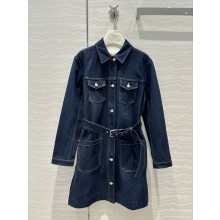 dior Long Belted Jacket in Blue Raw Cotton Denim 2024