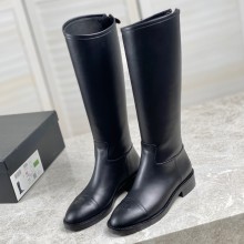 CHANEL BLACK ZIPPED LONG BOOTS IN CALFSKIN 2023