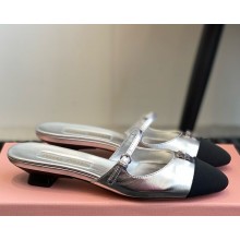 Miu Miu Leather mules with buckle silver 2025