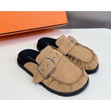 Hermes women/men key mule in suede goatskin brown 2025