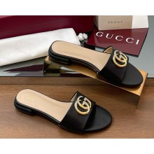 Gucci Women's Double G slide sandal 816673 Black leather 2025
