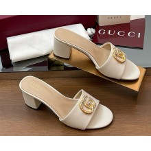 Gucci Women's Double G slide sandal 816673 white leather heel 5cm 2025