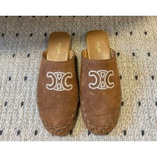 CELINE MARLOU TRIOMPHE MULE IN SUEDE CALFSKIN DARK HAVANA  2025