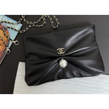 chanel black Shiny Lambskin large clutch AP4614 2025