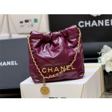 chanel Shiny Calfskin & Gold-Tone Metal 22 Mini Handbag AS3980 burgundy 2023(original quality)