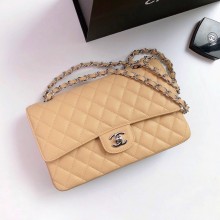 Chanel Caviar Leather Medium Classic Flap Bag A1112 Beige with Silver Hardware