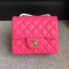 Chanel Classic Flap Mini Bag A1115 in Lambskin Leather Hot Pink with Golden Hardware