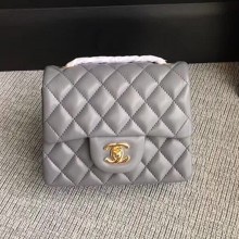 Chanel Classic Flap Mini Bag A1115 in Lambskin Leather Grey with Golden Hardware