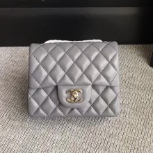 Chanel Classic Flap Mini Bag A1115 in Lambskin Leather Grey with Silver Hardware