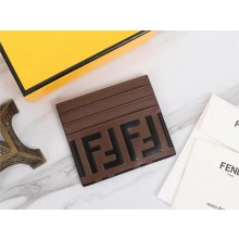 fendi Brown leather flat business card holder 