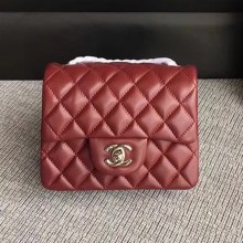 Chanel Classic Flap Mini Bag A1115 in Lambskin Leather Burgundy with Silver Hardware