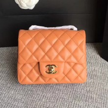 Chanel Classic Flap Mini Bag A1115 in Lambskin Leather Ochre with Golden Hardware