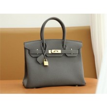 Hermes Birkin 30 In Original togo Leather gris etain with gold Hardware (Full Handmade)