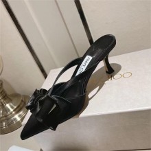 jimmy choo heel 6.5cm black Satin Flaca Mules with Bow 2023