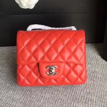 Chanel Classic Flap Mini Bag A1115 in Lambskin Leather Red with Silver Hardware