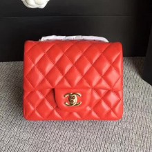Chanel Classic Flap Mini Bag A1115 in Lambskin Leather Red with Golden Hardware