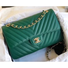 Chanel chevron caviar leather 1112 classic medium flap bag green with golden hardware
