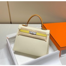 hermes kelly 28 bag in epsom leather creamy/yellow/brown with silver hardware(handmade)