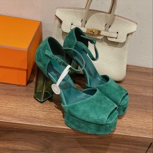 Hermes fever 70 sandal in suede goatskin green 2023