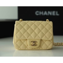 Chanel Original Quality Mini Classic Flap Bag 1115 in Caviar Leather Yellow with Gold Hardware