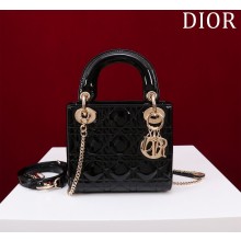Dior Mini Lady Dior Bag in black Patent Cannage Calfskin with gold hardware 2024