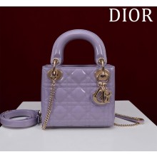 Dior Mini Lady Dior Bag in lavender Patent Cannage Calfskin with gold hardware 2024