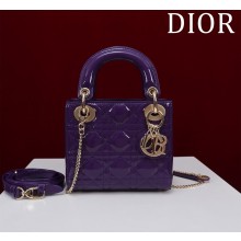 Dior Mini Lady Dior Bag in purple Patent Cannage Calfskin with gold hardware 2024