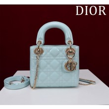 Dior Mini Lady Dior Bag in lake blue Patent Cannage Calfskin with gold hardware 2024