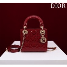 Dior Mini Lady Dior Bag in Cherry Red Patent Cannage Calfskin with gold hardware 2024