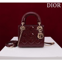 Dior Mini Lady Dior Bag in burgundy Patent Cannage Calfskin with gold hardware 2024