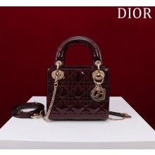 Dior Mini Lady Dior Bag in deep Red Patent Cannage Calfskin with gold hardware 2024